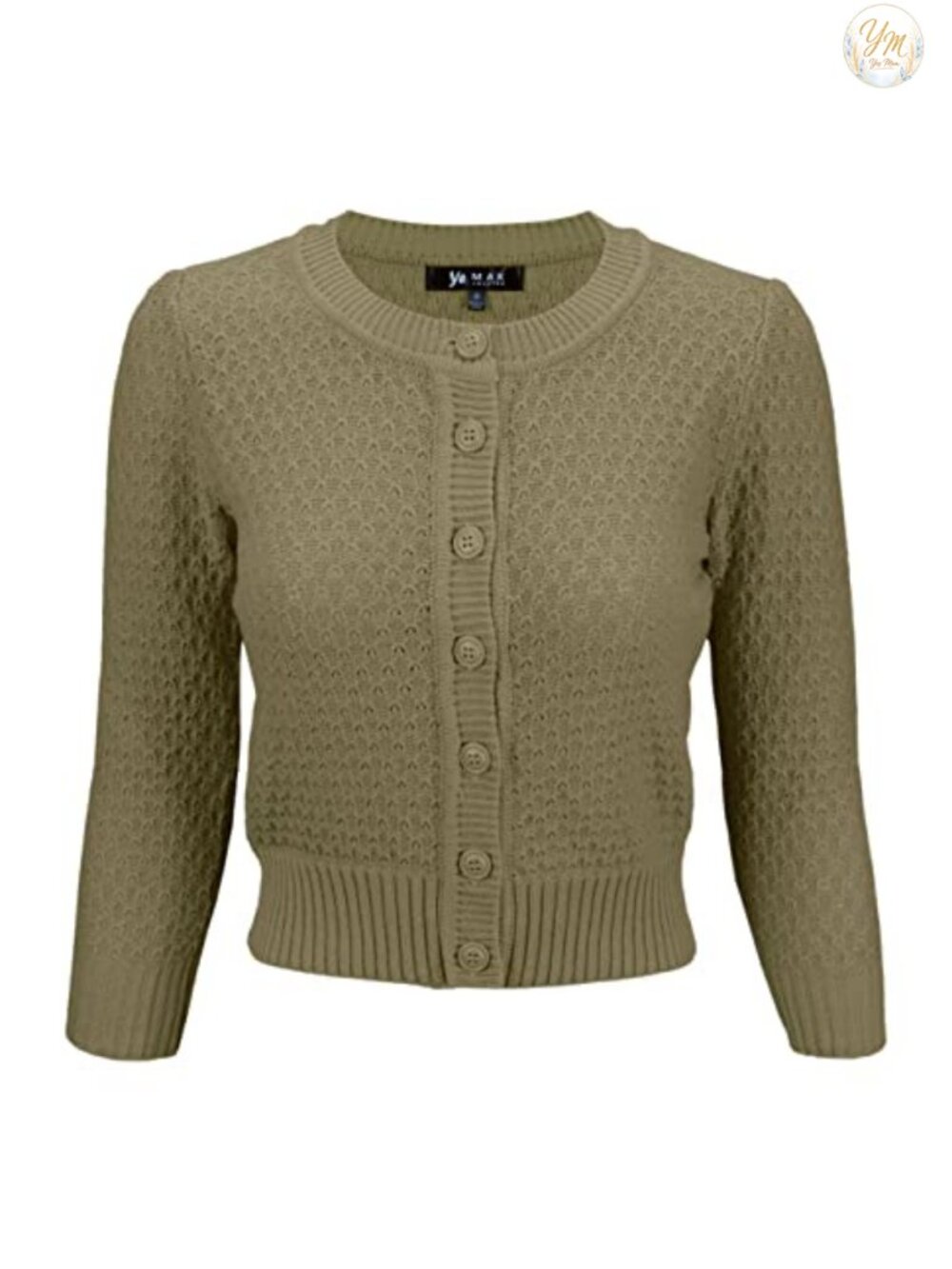 Women's Cotton Crochet 3/4 Sleeve Cropped Cardigan Sweater